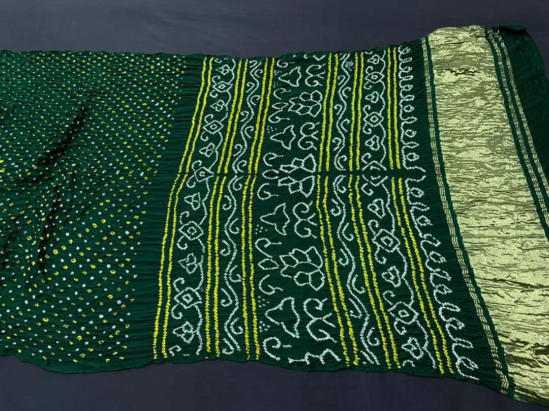 Pure Gaji Silk Rai Bandhej Ekdana Saree Green Saree