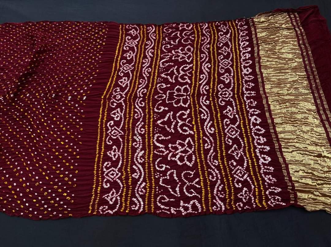 Pure Gaji Silk Rai Bandhej Ekdana Saree Mehroon Saree