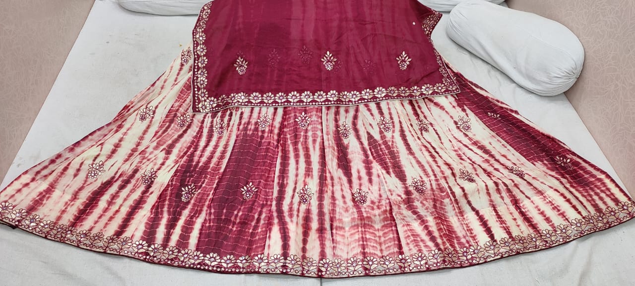 KcPc Nylone Chinon Gotta patti Work Shibori Lehenga