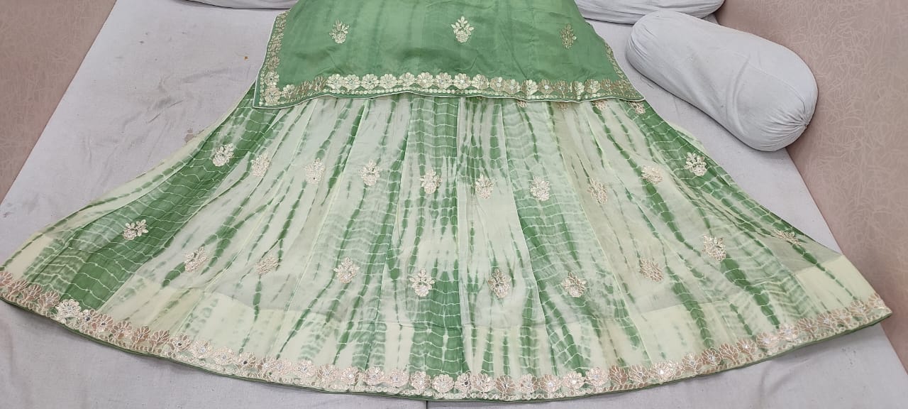 KcPc New Nylone Chinon Gota pati work Shibori Lehenga,RAJ