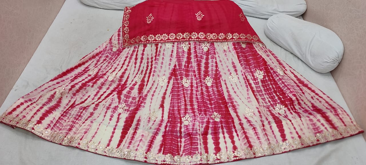 KcPc Nylone Chinon Gota pati work Shibori Lehenga