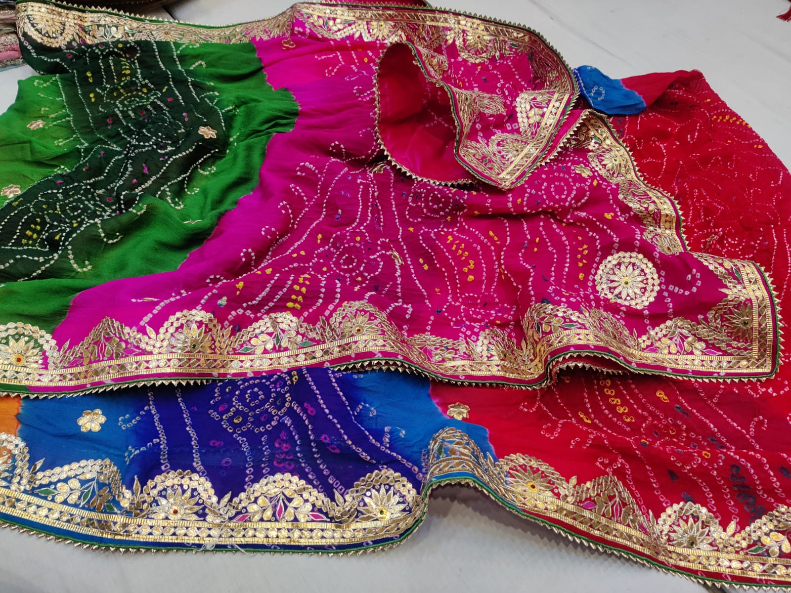 Pure Georgette Multi Colour Navranga Gotapatti Hand Work Saree Amt Nr