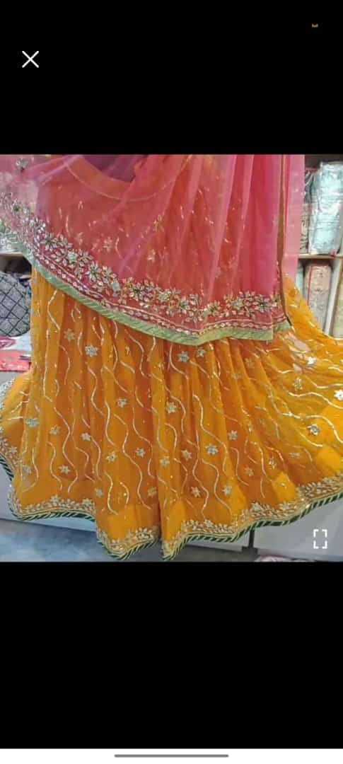 Pure Organza Bright Colour Beautiful Gotapatti Work With Baking Lappa Bitu Nr Orange Peach Lehenga