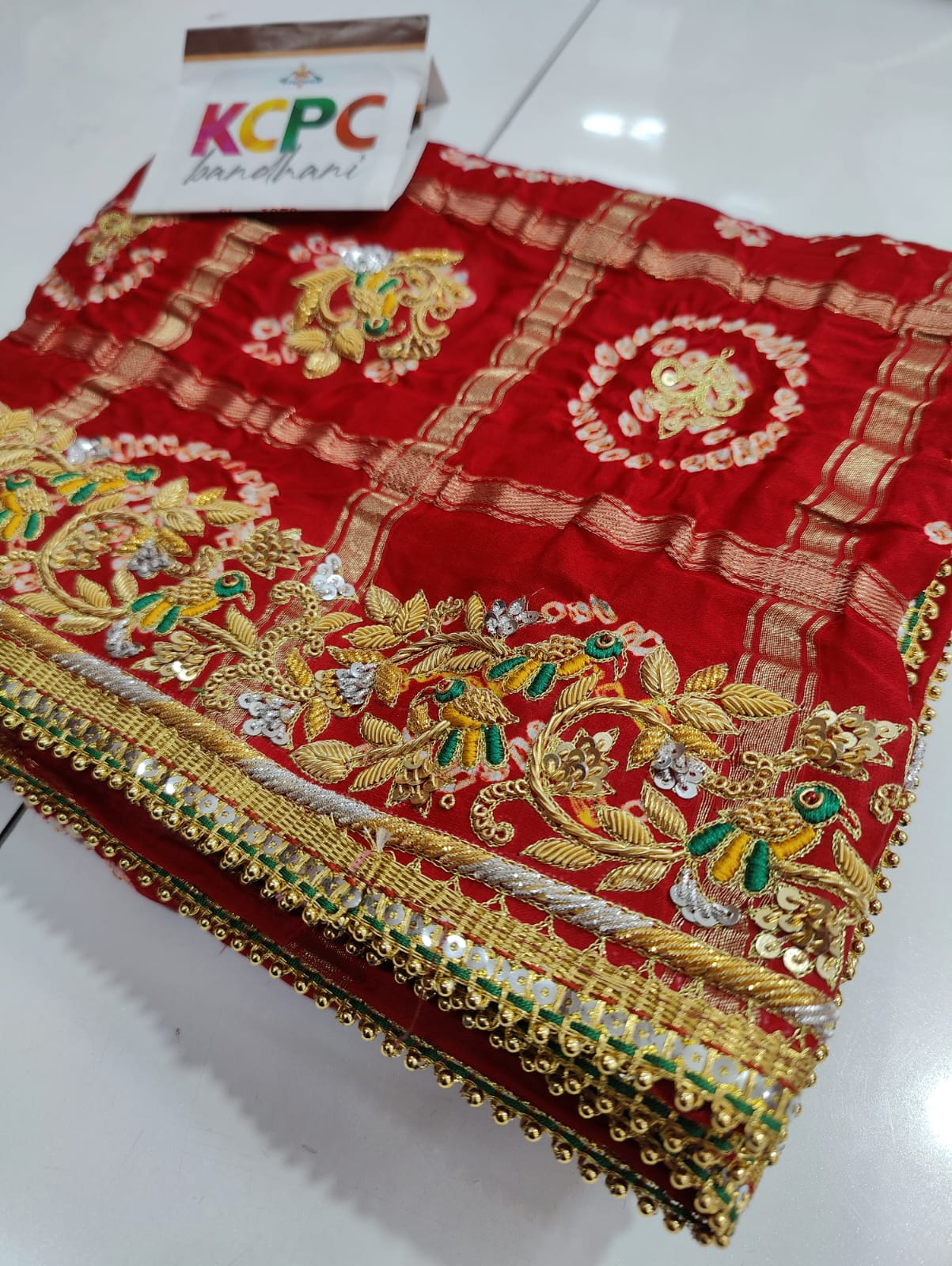 Pure Gaji Silk Bandhani Ghatchola Chunri Odhna Dupatta In Kolkata Zardozi Work