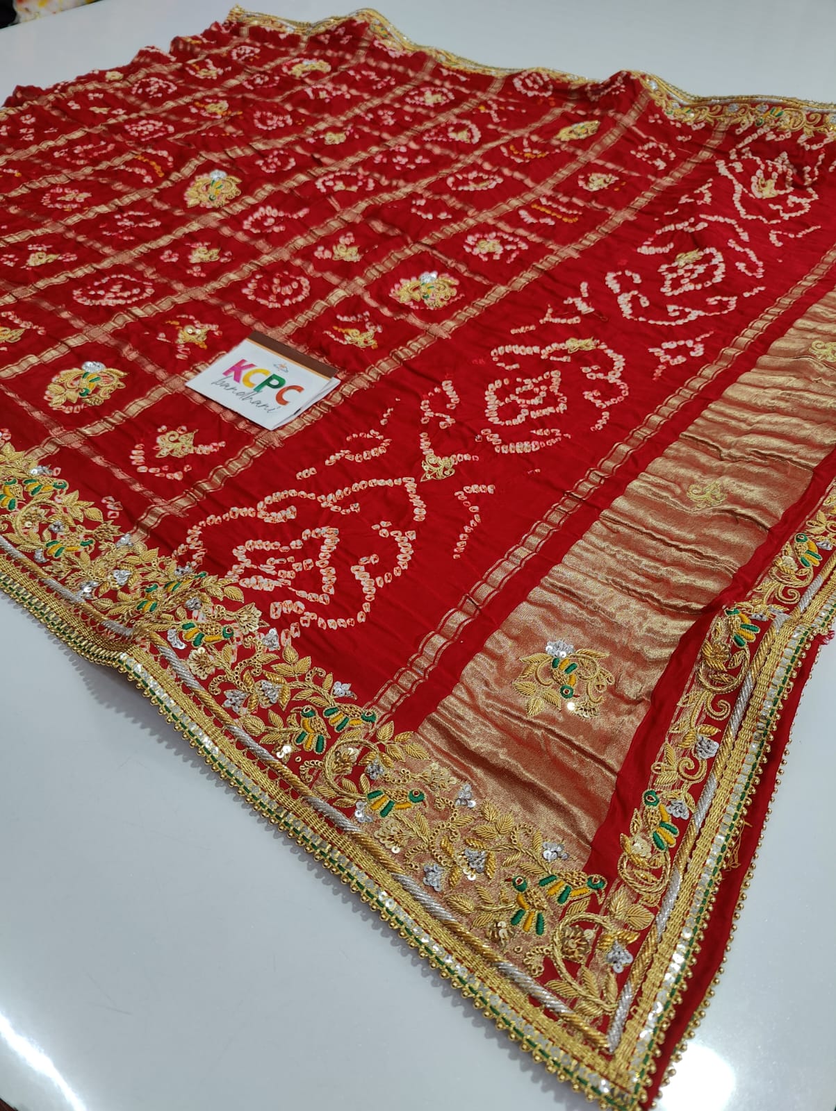 Pure Gaji Silk Bandhani Ghatchola Chunri Odhna Dupatta In Kolkata Zardozi Work