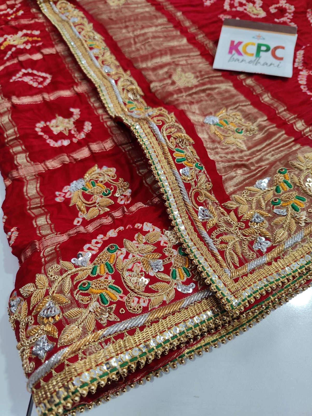 Pure Gaji Silk Bandhani Ghatchola Chunri Odhna Dupatta In Kolkata Zardozi Work