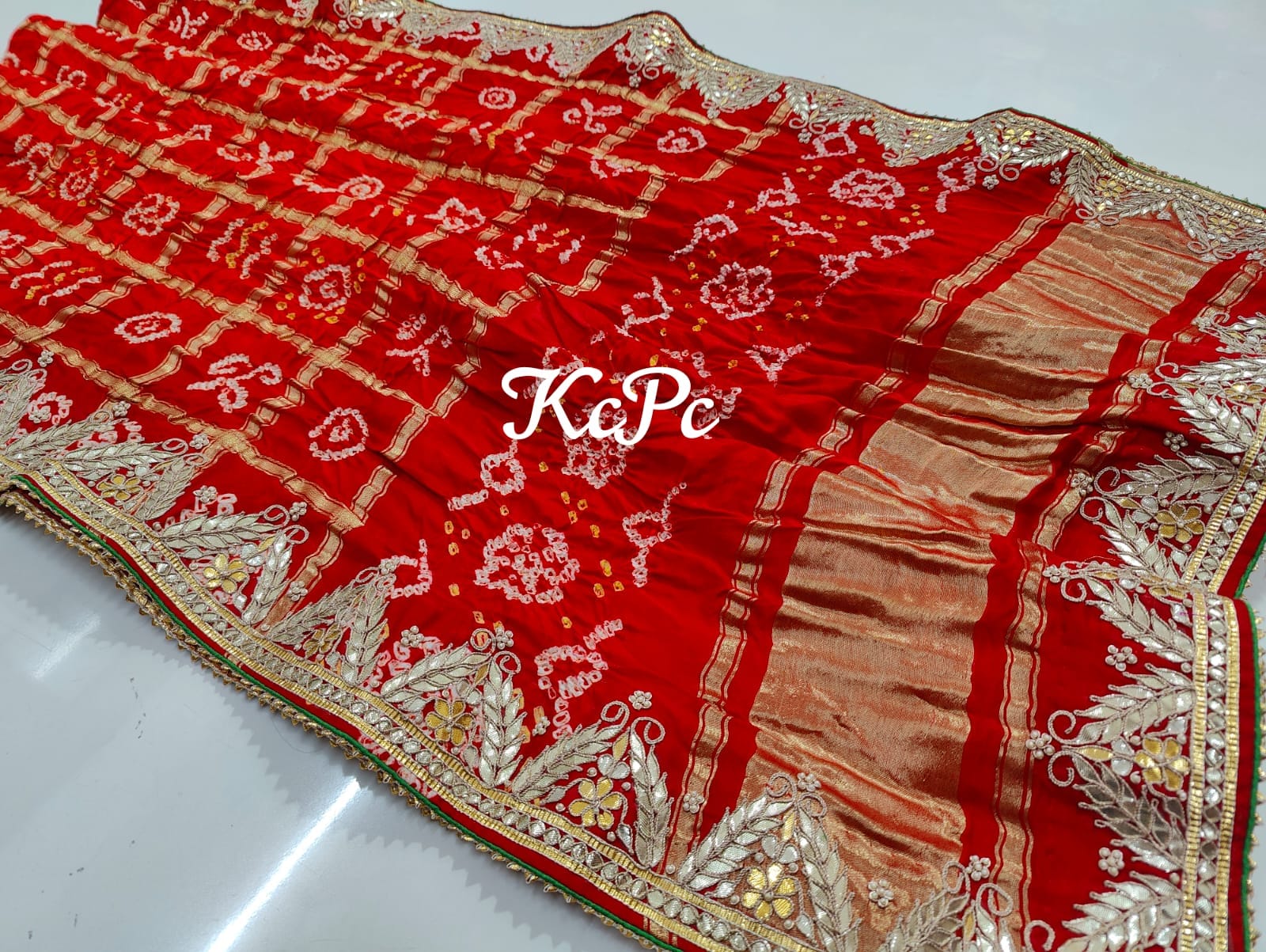 Pure Gaji Silk Bandhani Ghatchola Pila Chunri Dupatta In Hand Gotapatti Work Ir Kcpc