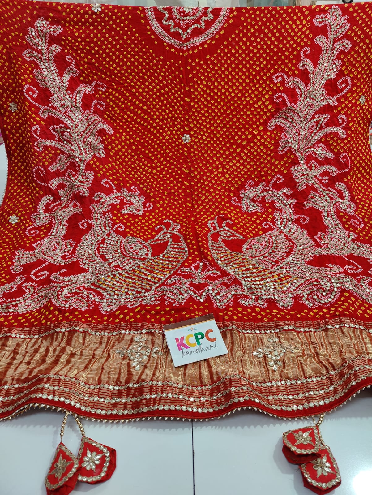 Pure Gaji Silk Bandhani Ghatchola Gotapatti Work Bridal Style Dupatta Nr Kcpc