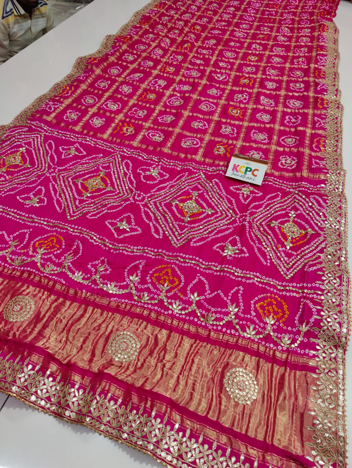 Pure Gaji Silk Bandhani Ghatchola Gotapatti Work Saree With Blouse Or Kcpc