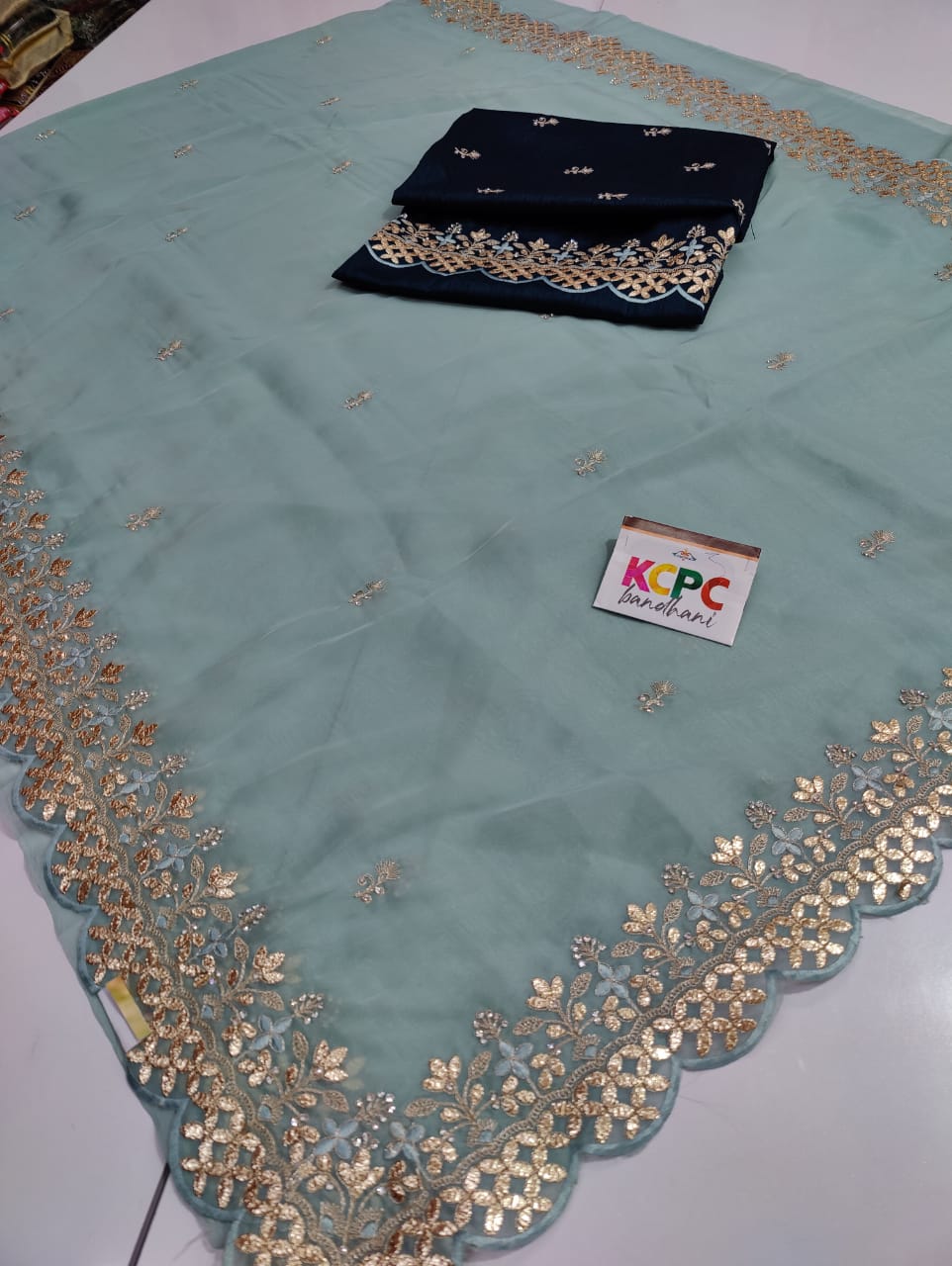 New organza Designer Partywear Gotapatti Style Saree with Contrast blouse, AMT, NR