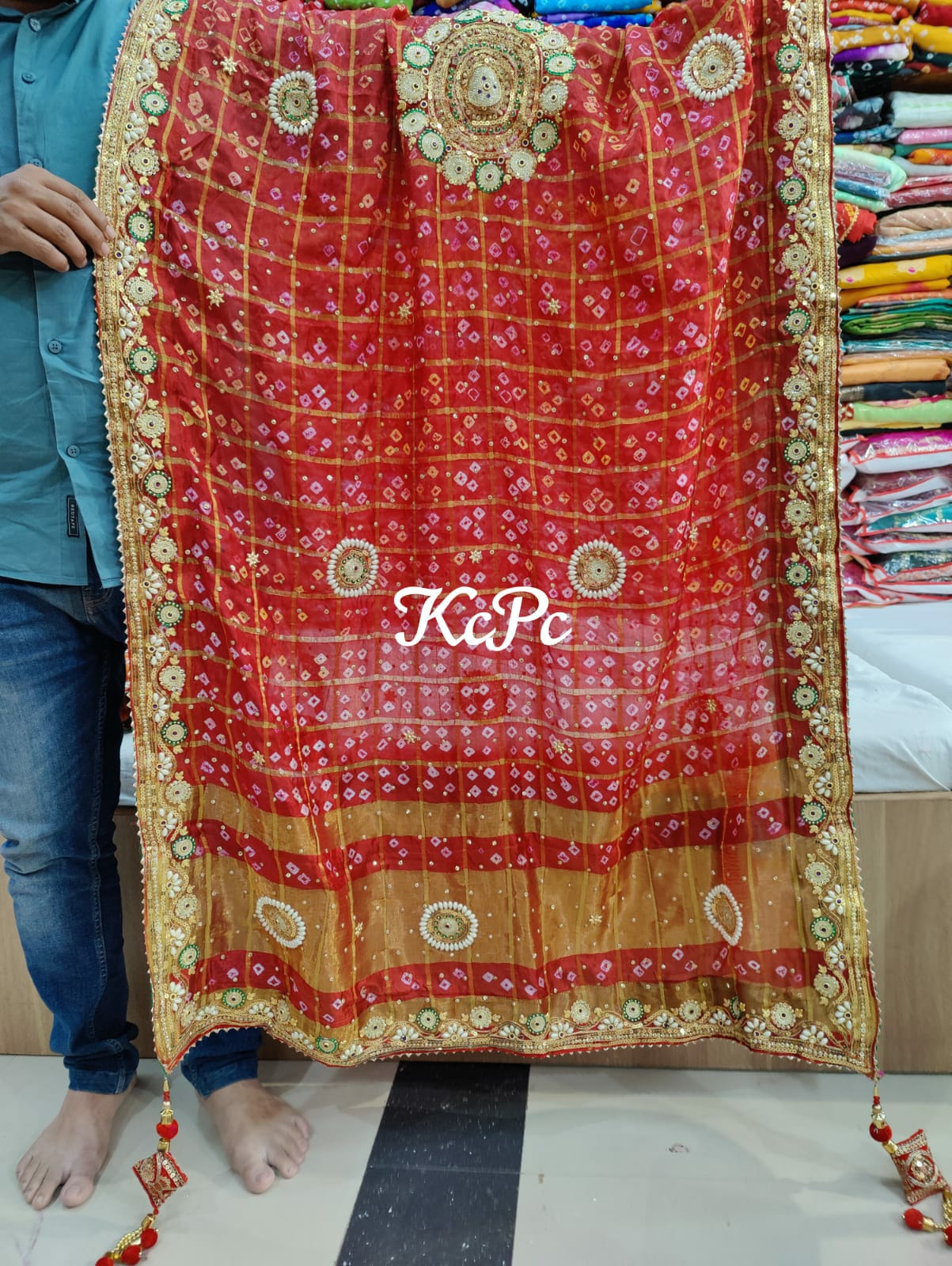 New Launch Bandhani Ghatchola Silk Chunri Pila Handwork Dupatta Kcpc Nr Red ( )