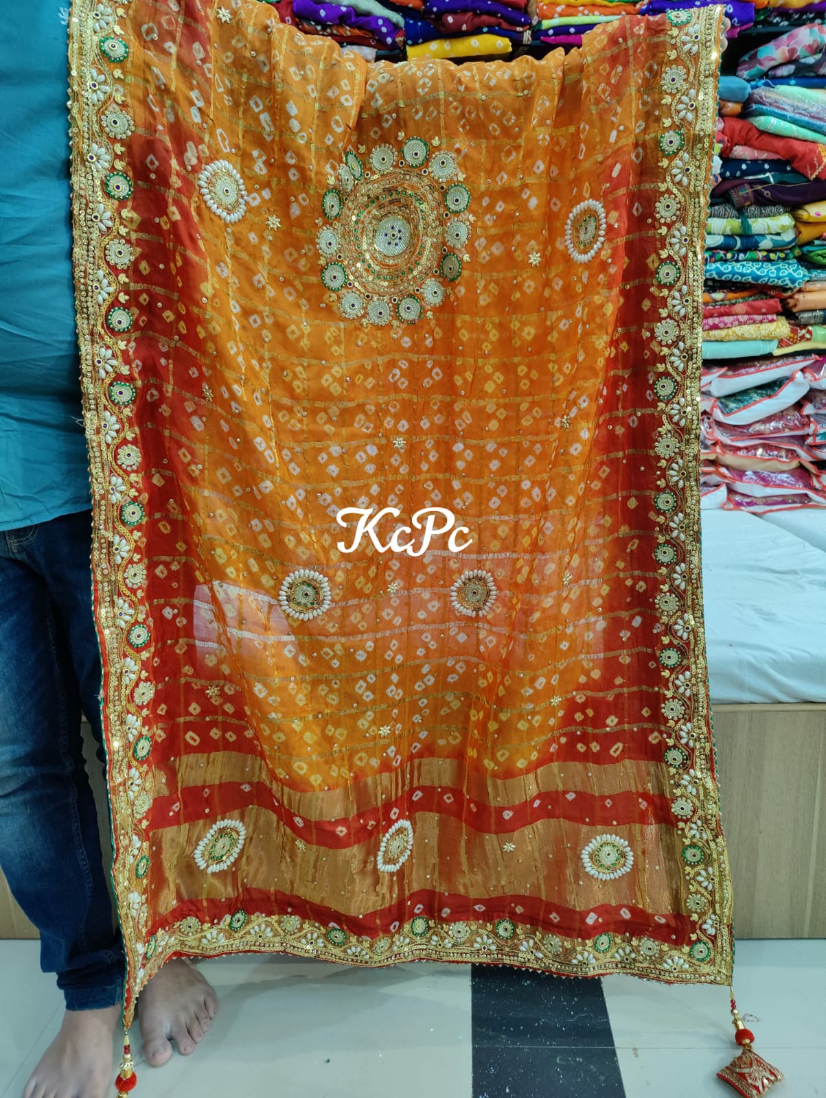 New Launch Bandhani Ghatchola Silk Chunri Pila Handwork Dupatta Kcpc Nr Red Yellow ( )