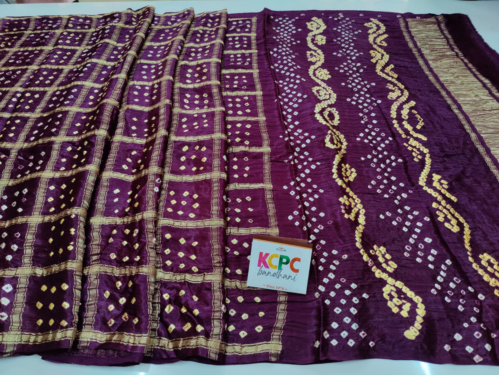 Pure Gaji Silk Bandhani Ghatchola Saree With Lagdi Patta Pallu Kcpc Nr Wine