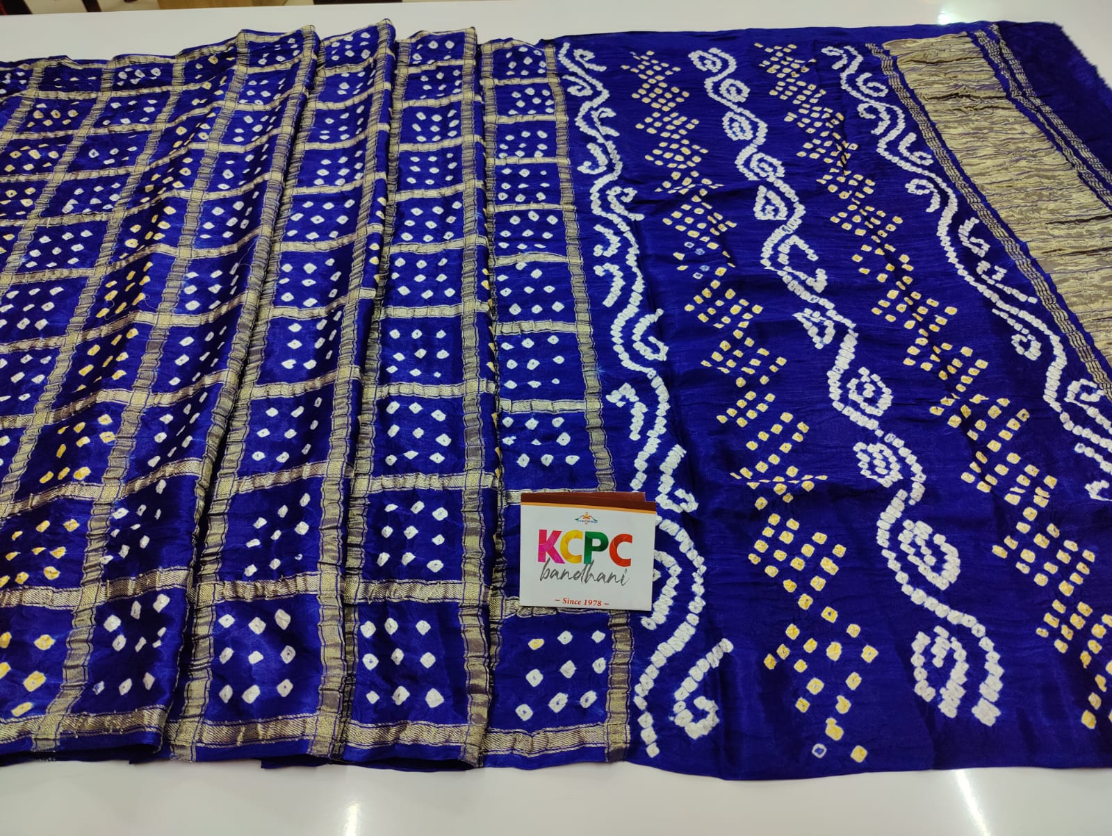 Pure Gaji Silk Bandhani Ghatchola Saree With Lagdi Patta Pallu Kcpc Nr Royal Blue