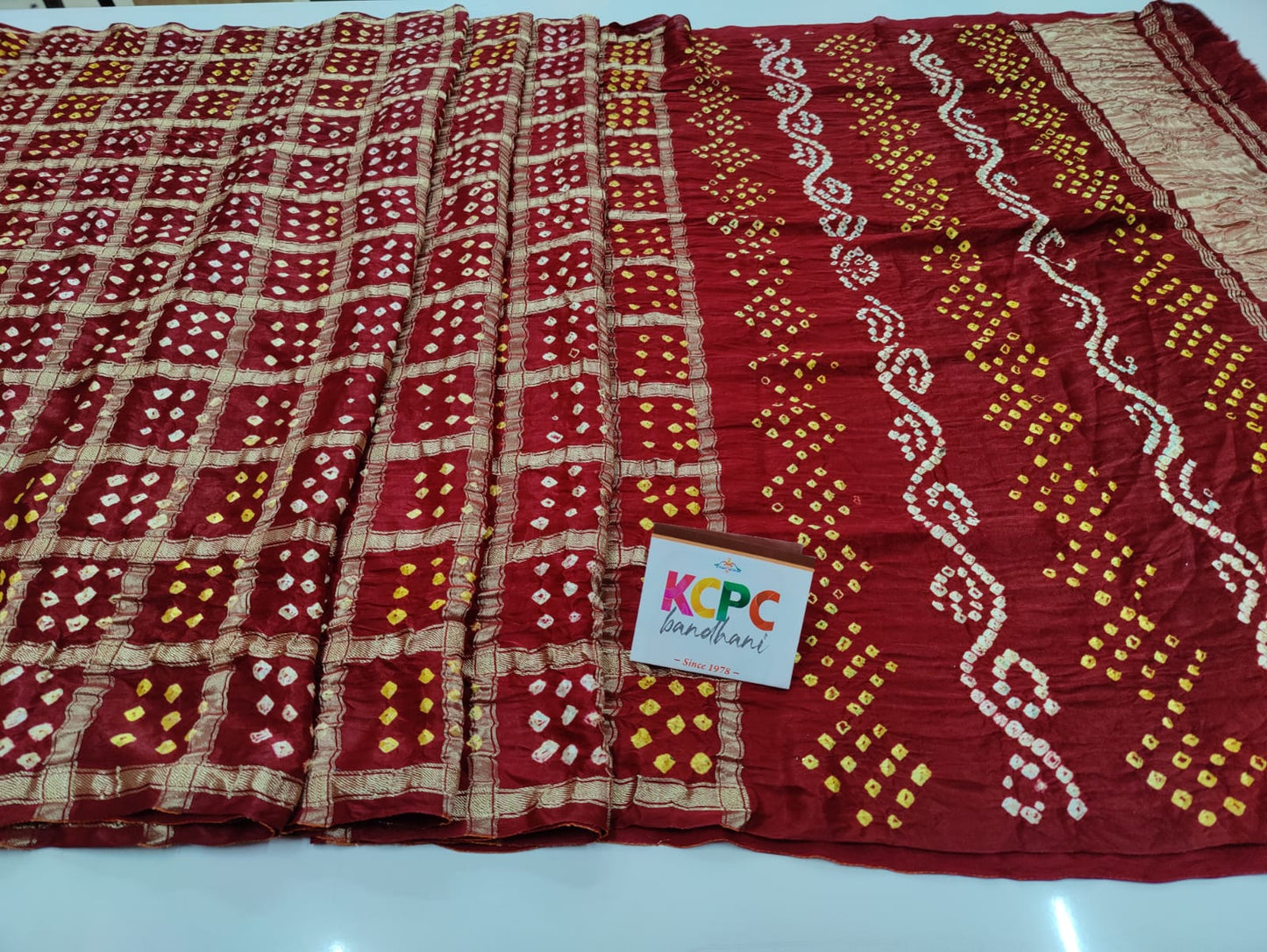 Pure Gaji Silk Bandhani Ghatchola Saree With Lagdi Patta Pallu Kcpc Nr Mehroon