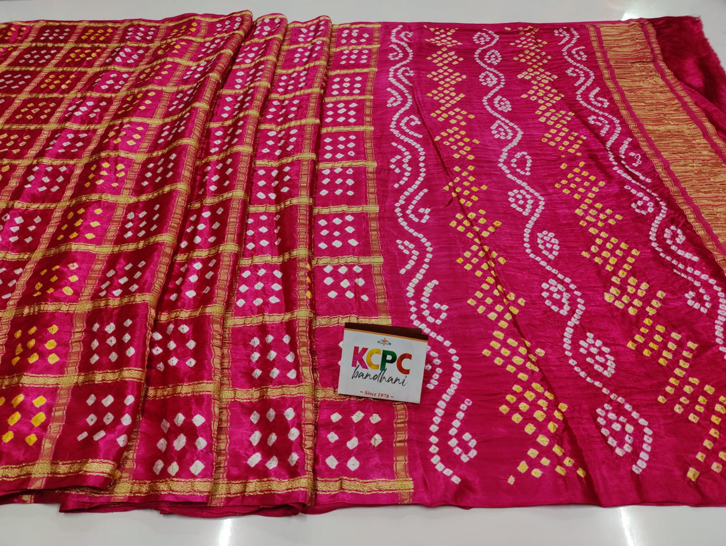 Pure Gaji Silk Bandhani Ghatchola Saree With Lagdi Patta Pallu Kcpc Nr Rani