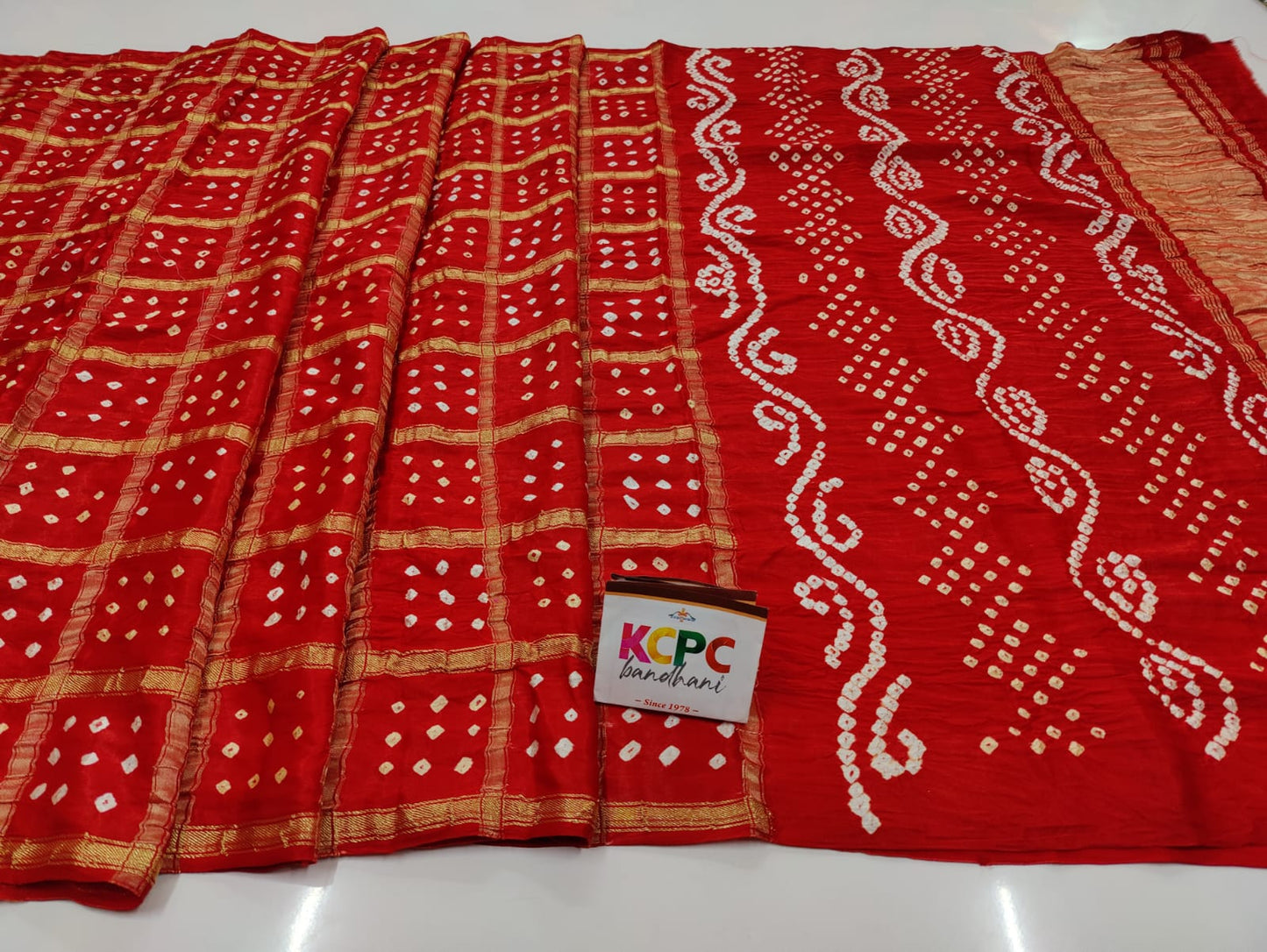 Pure Gaji Silk Bandhani Ghatchola Saree With Lagdi Patta Pallu Kcpc Nr Red