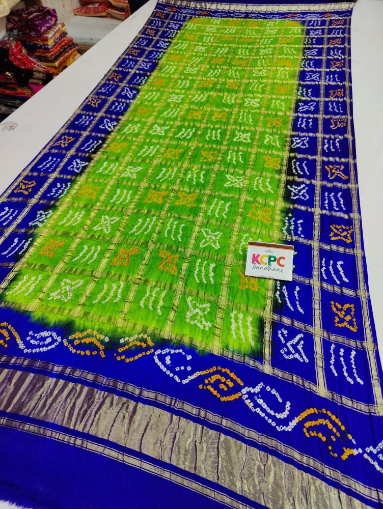 Pure Gaji Silk Bandhani Ghatchola Dupatta Kcpc Nr Parrot Blue Dupatta