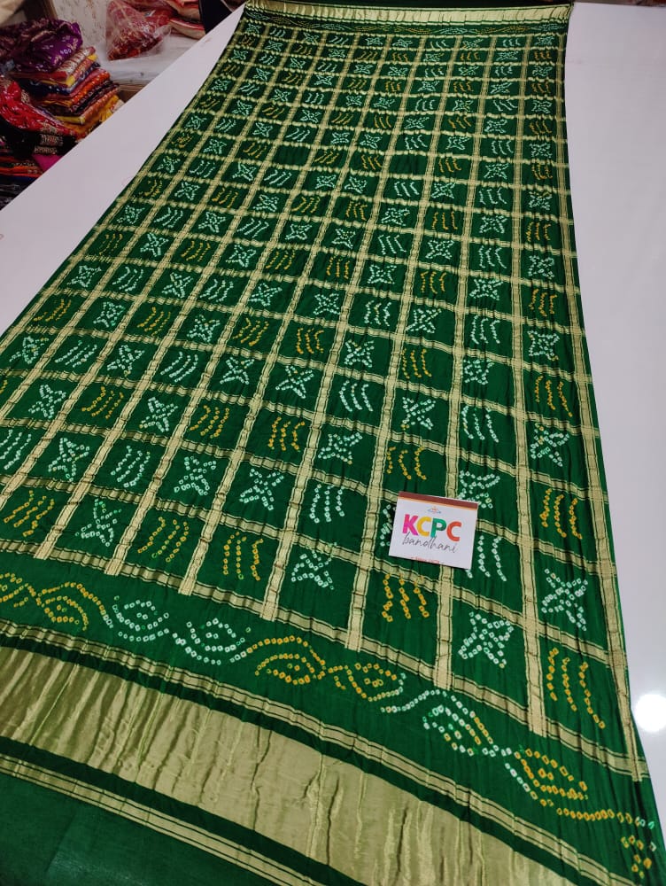 Pure Gaji Silk Bandhani Ghatchola Dupatta Kcpc Nr Bottle Green Dupatta