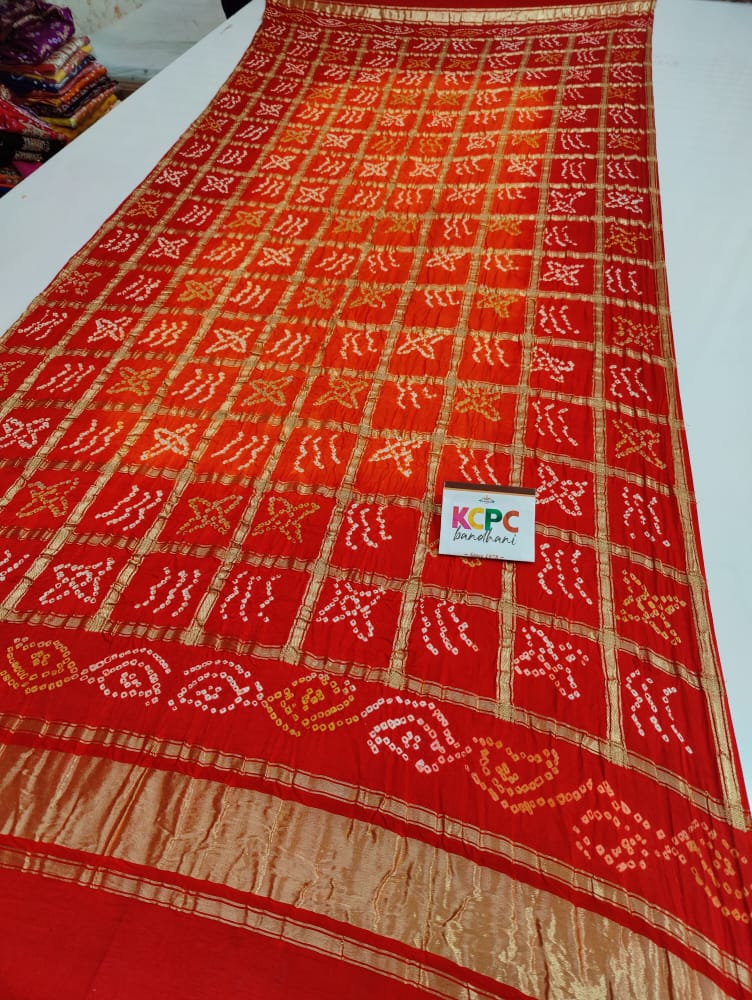 Pure Gaji Silk Bandhani Ghatchola Dupatta Kcpc Nr Orange Red Dupatta