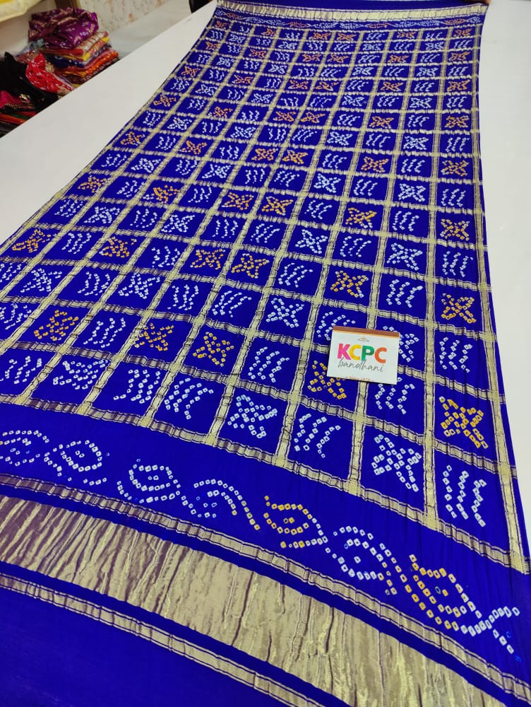 Pure Gaji Silk Bandhani Ghatchola Dupatta Kcpc Nr Royal Blue Dupatta