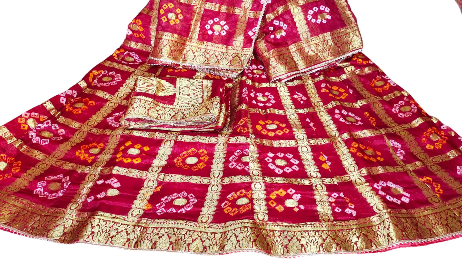 Rajasthani Bandhej Ghatchola Zari Work Lehenga Kml Or Meherun Lehenga