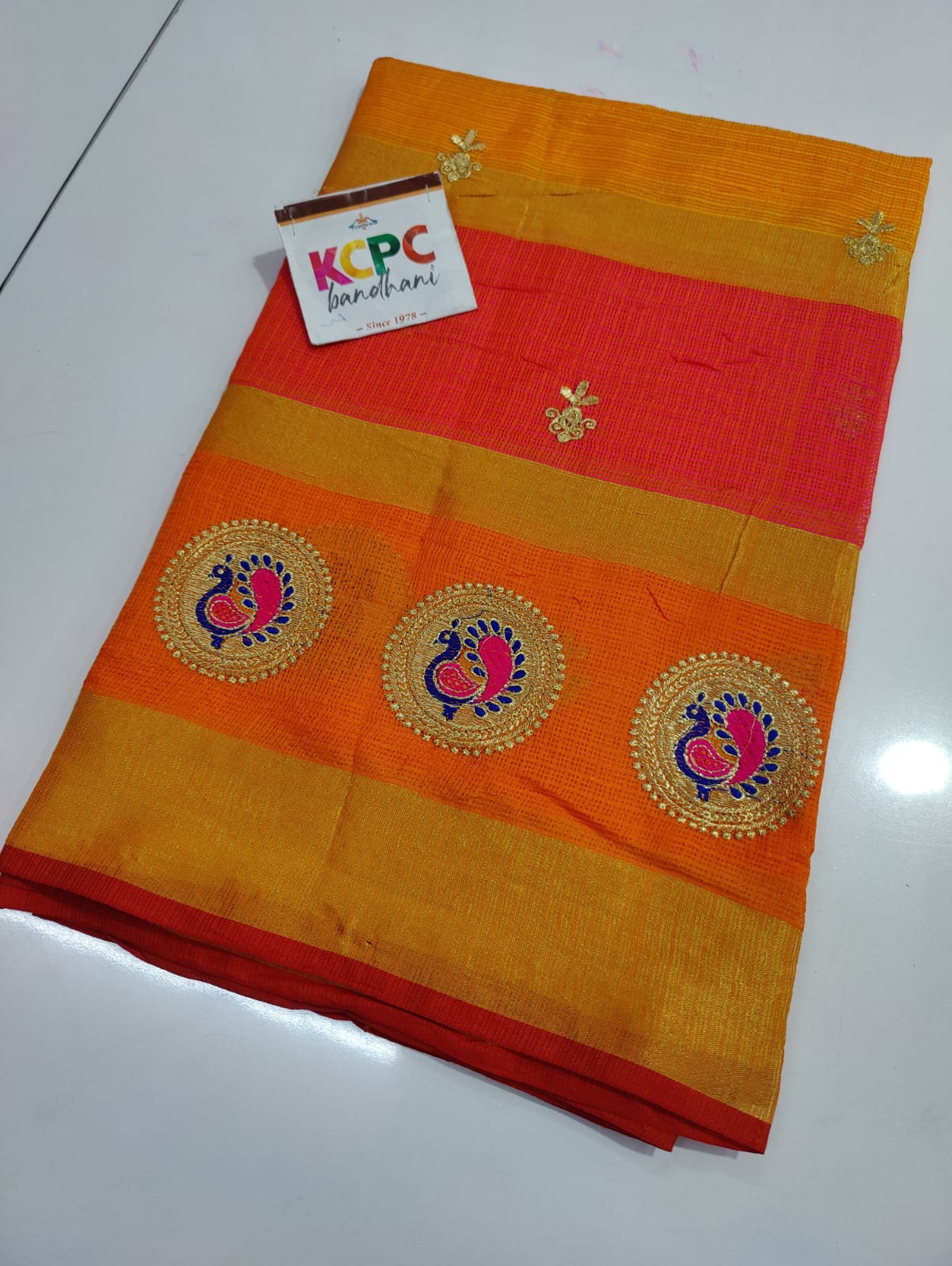 Pure Doria With Zari Design Peacock Saree Kcpc Nr Rani Orange Saree