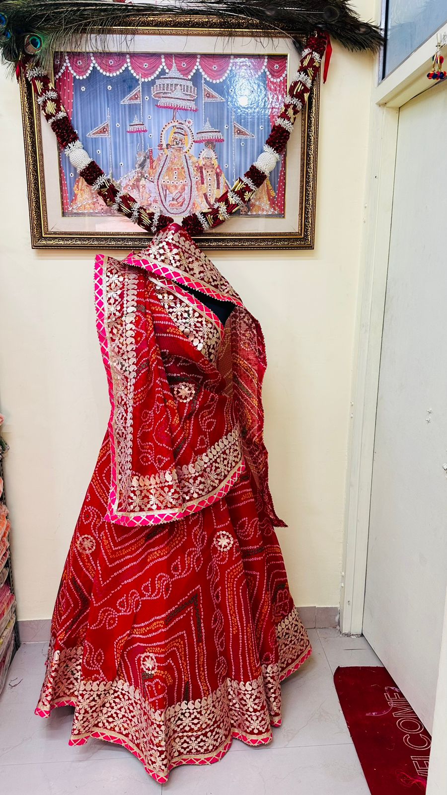 Pure Kota Doria Bandhej Lehenga Chunni With Gottapatti Kml Or Red