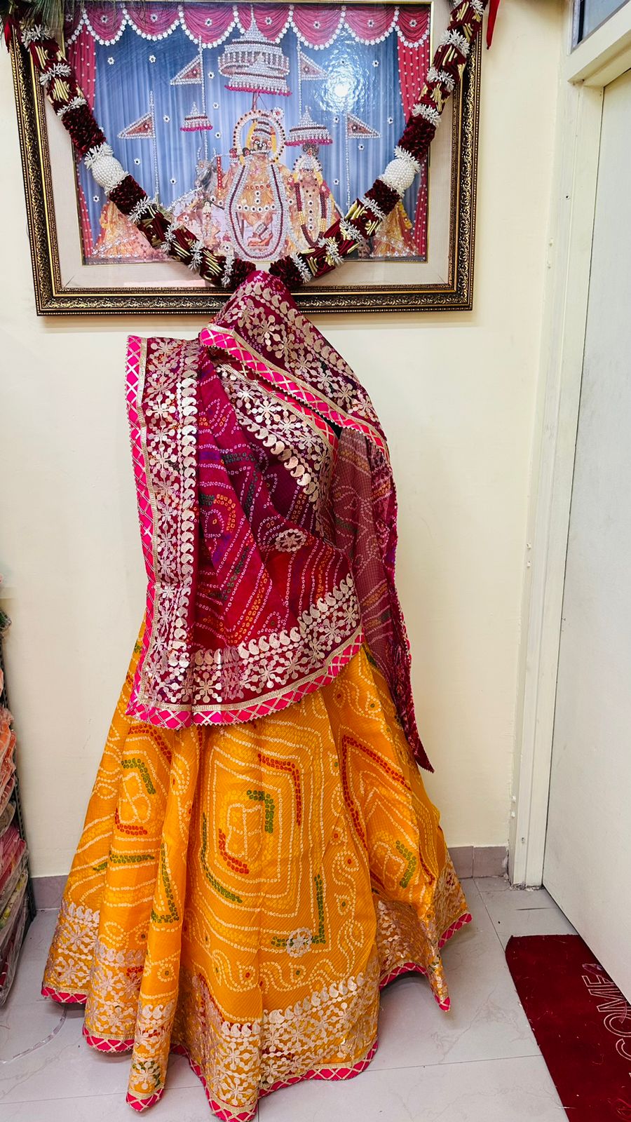 Pure Kota Doria Bandhej Lehenga Chunni With Gottapatti Kml Or