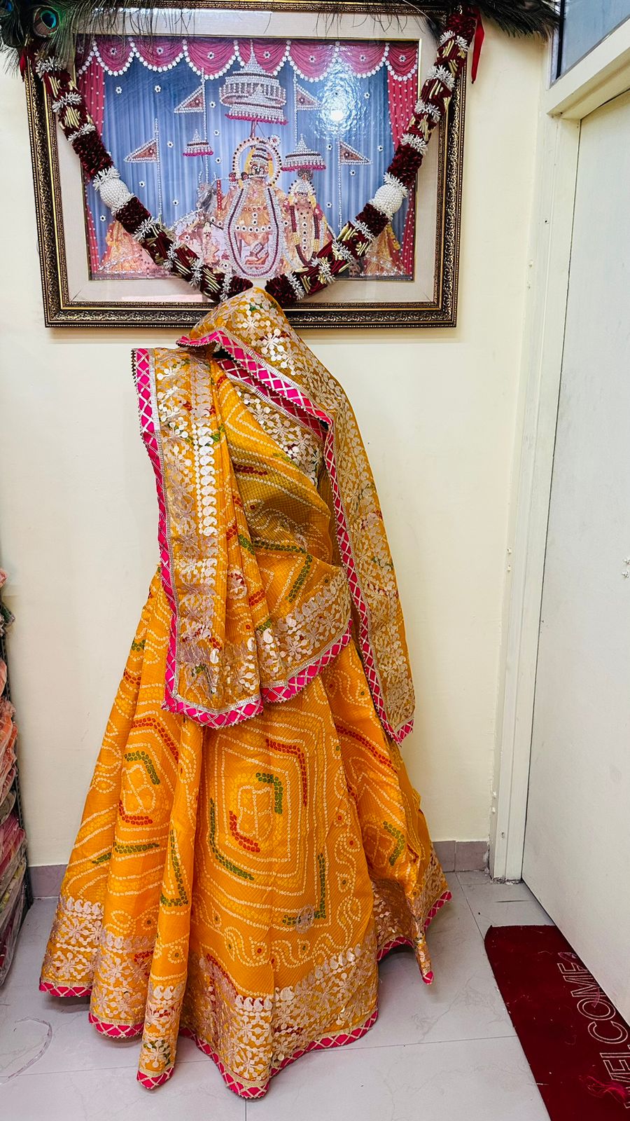 Pure Kota Doria Bandhej Lehenga Chunni With Gottapatti Kml Or Yellow