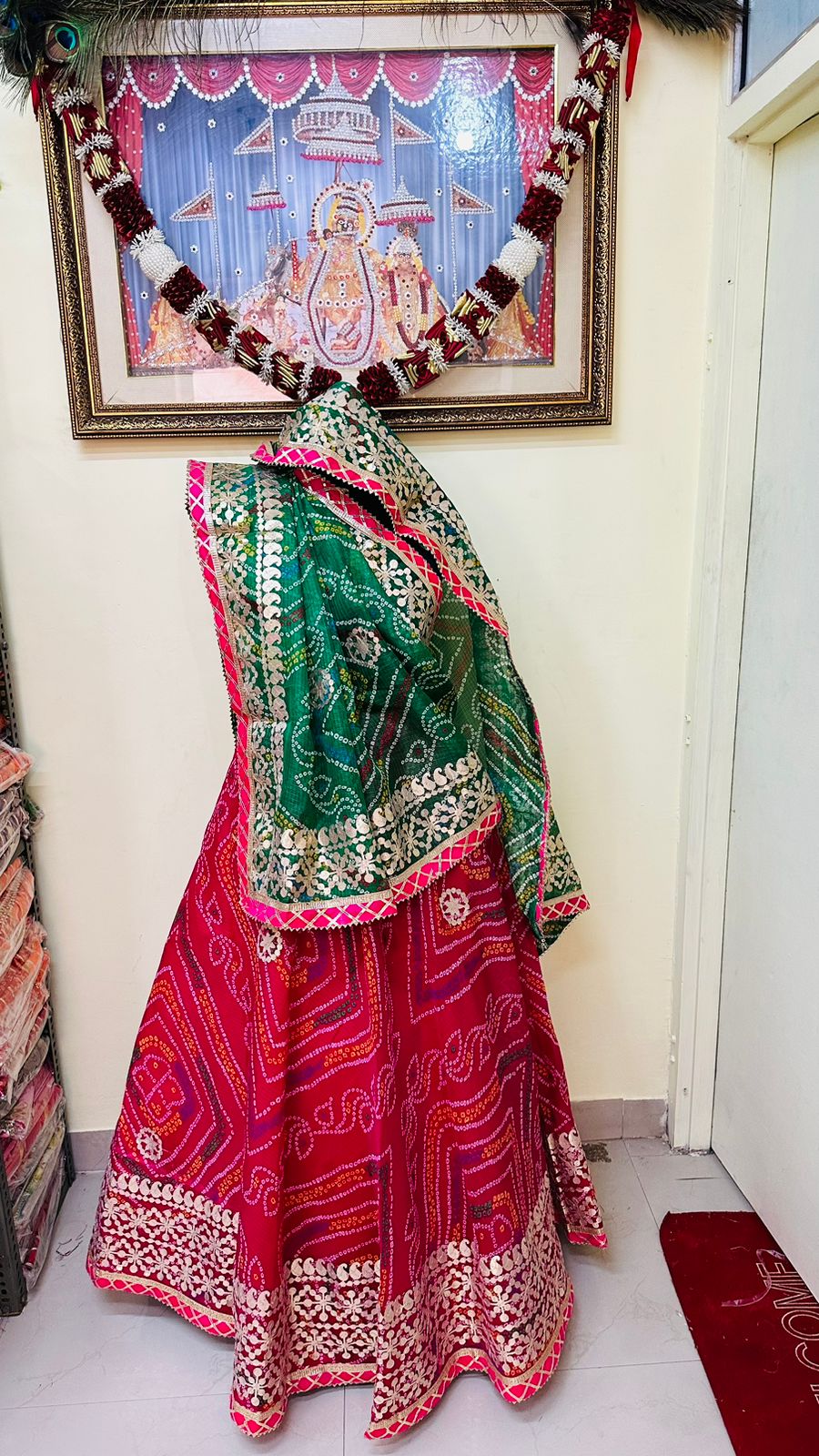 Pure Kota Doria Bandhej Lehenga Chunni With Gottapatti Kml Or Rani Green