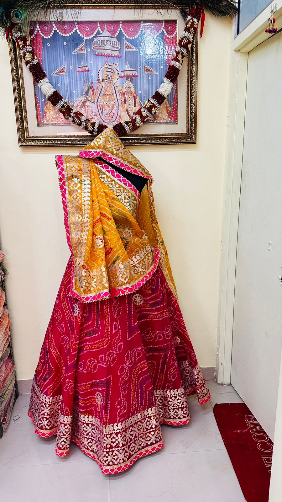 Pure Kota Doria Bandhej Lehenga Chunni With Gottapatti Kml Or Rani Yellow