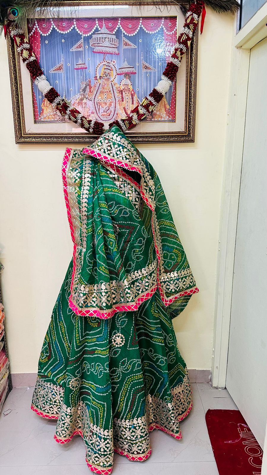 Pure Kota Doria Bandhej Lehenga Chunni With Gottapatti Kml Or Green