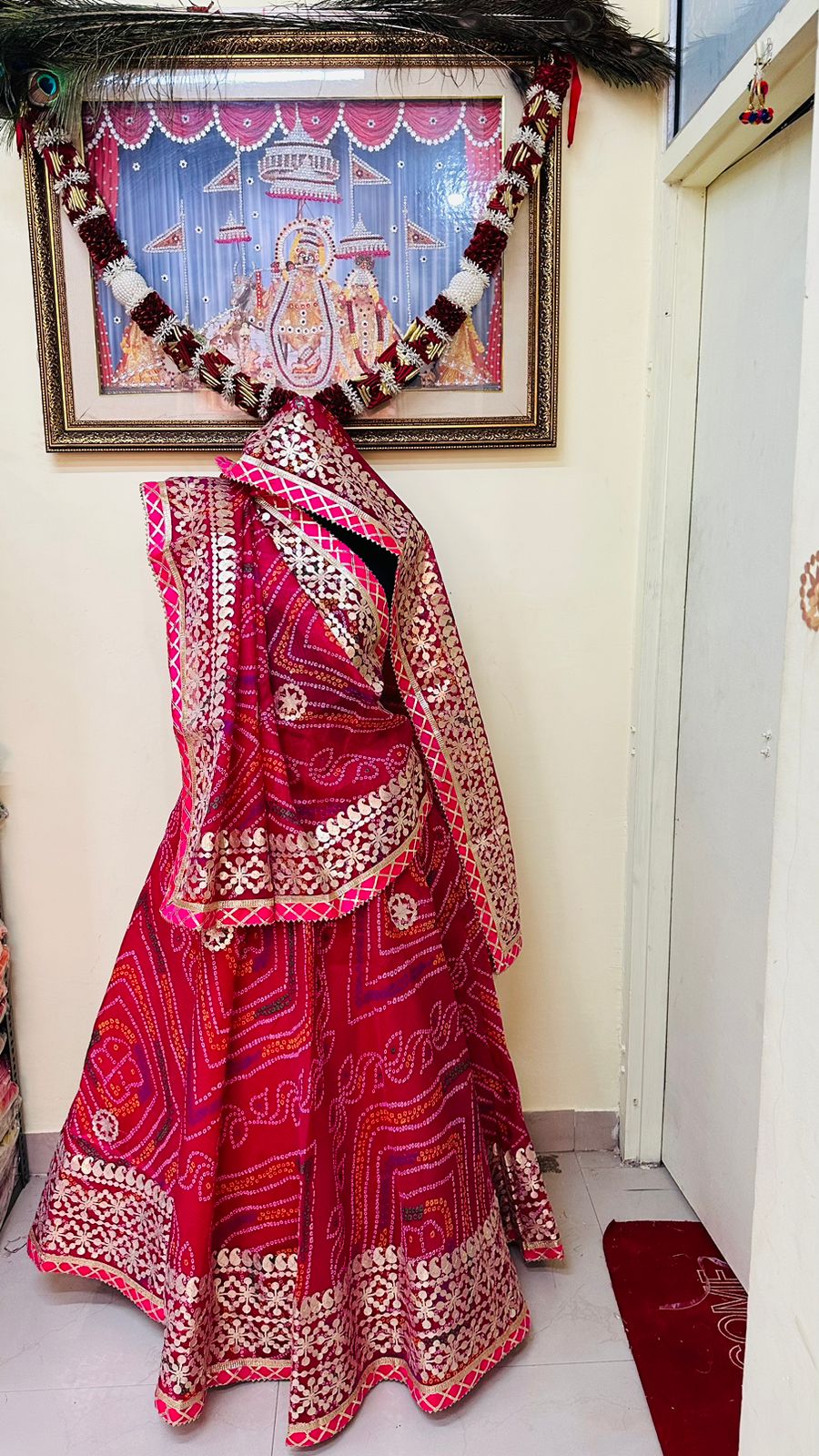 Pure Kota Doria Bandhej Lehenga Chunni With Gottapatti Kml Or Rani