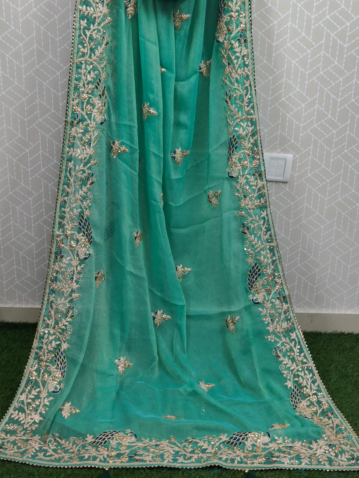 Pure Chiffon With Made Hand Coding Embroidery Zari Ston Work Saree Pvk Nr Rama Saree