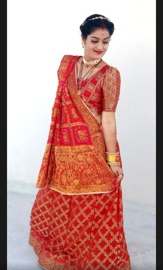 KcPc Beautiful New Rajasthani Bandhej Gharchola Lehenga,KML