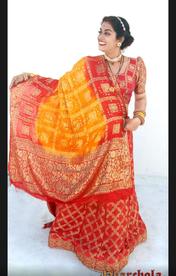 Rajasthani Bandhej Ghatchola Lehengas Nr Kml Yellow Red Lehenga