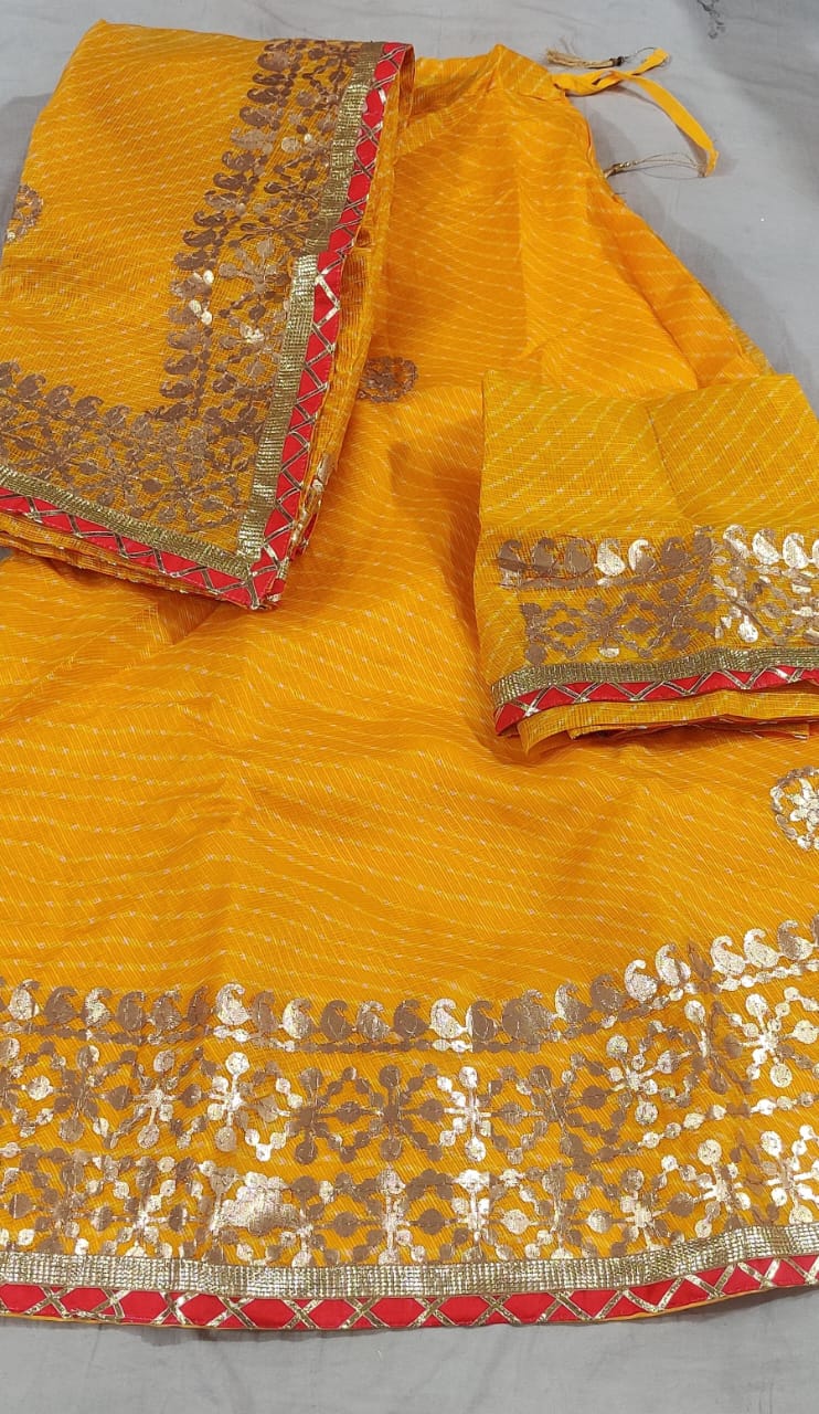 Rajasthani Lahariya Kotta Doriya Gharchola Gotaptti Lehenga Kml Or Yellow Lehenga