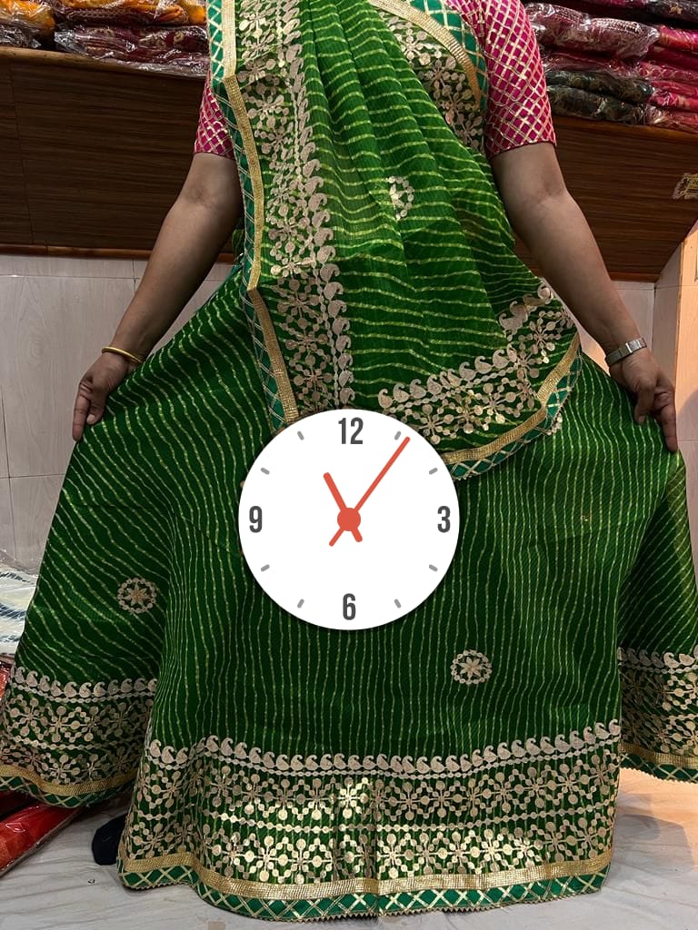 Rajasthani Lahariya Kotta Doriya Gharchola Gotaptti Lehenga Kml Or Green Lehenga