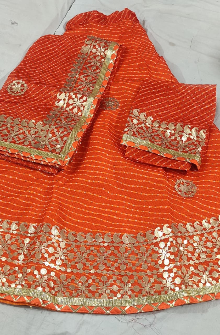 Rajasthani Lahariya Kotta Doriya Gharchola Gotaptti Lehenga Kml Or Orange Lehenga