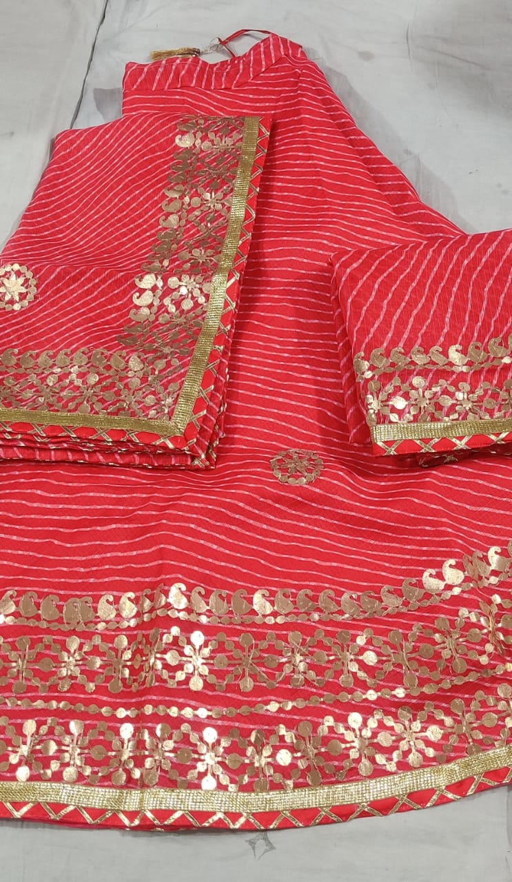 Rajasthani Lahariya Kotta Doriya Gharchola Gotaptti Lehenga Kml Or Peach Lehenga