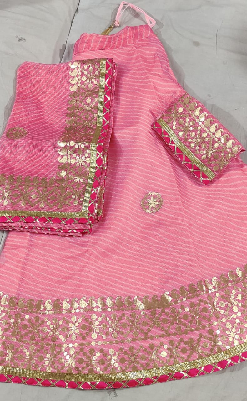 Rajasthani Lahariya Kotta Doriya Gharchola Gotaptti Lehenga Kml Or Baby Pink Lehenga