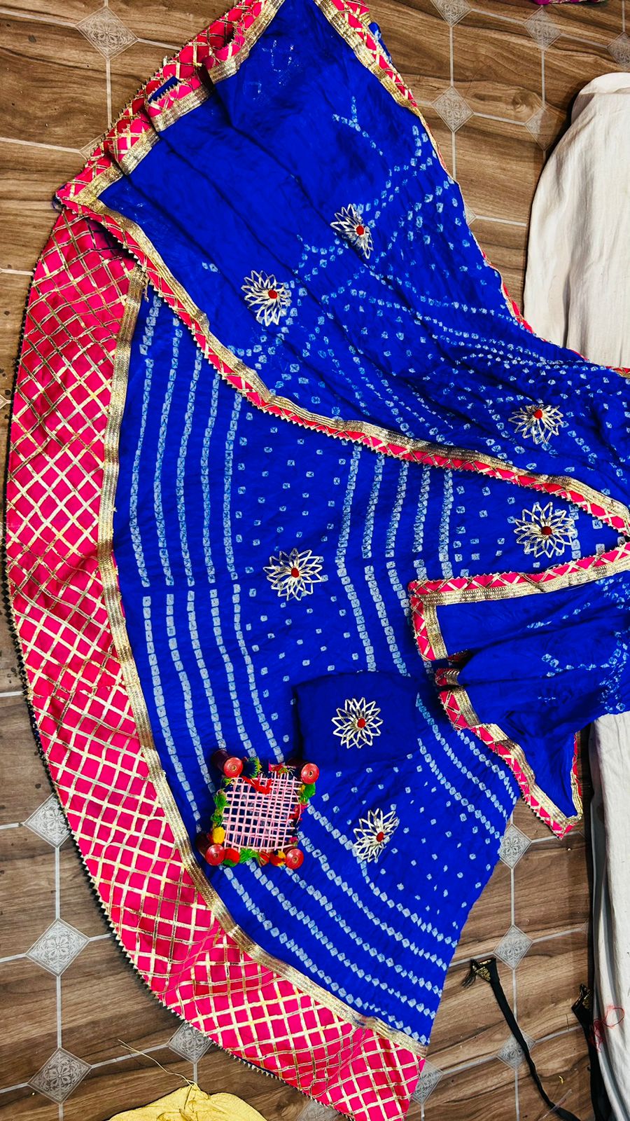 Traditional Jaipuri Beautiful Bandhni Gota Patti Work Lehenga Or Kml Blue