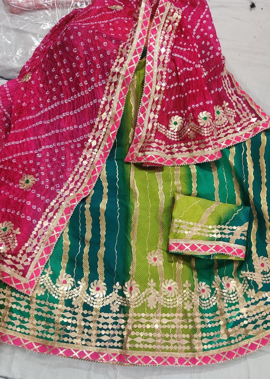 Pure Kota Silk Beautiful Rajasthani Lehriya Print With Gotapatti Work Lehenga Kml Or