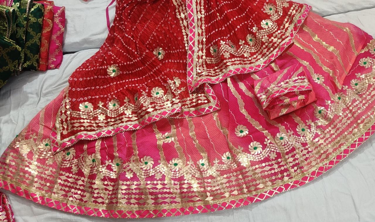 Pure Kota Silk Beautiful Rajasthani Lehriya Print With Gotapatti Work Lehenga Kml Or