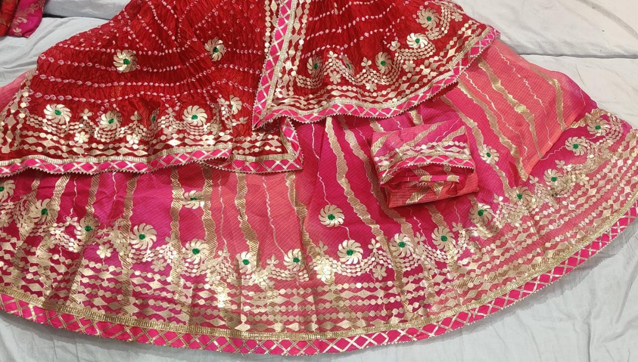 Pure Kota Silk Beautiful Rajasthani Lehriya Print With Gotapatti Work Lehenga Kml Or