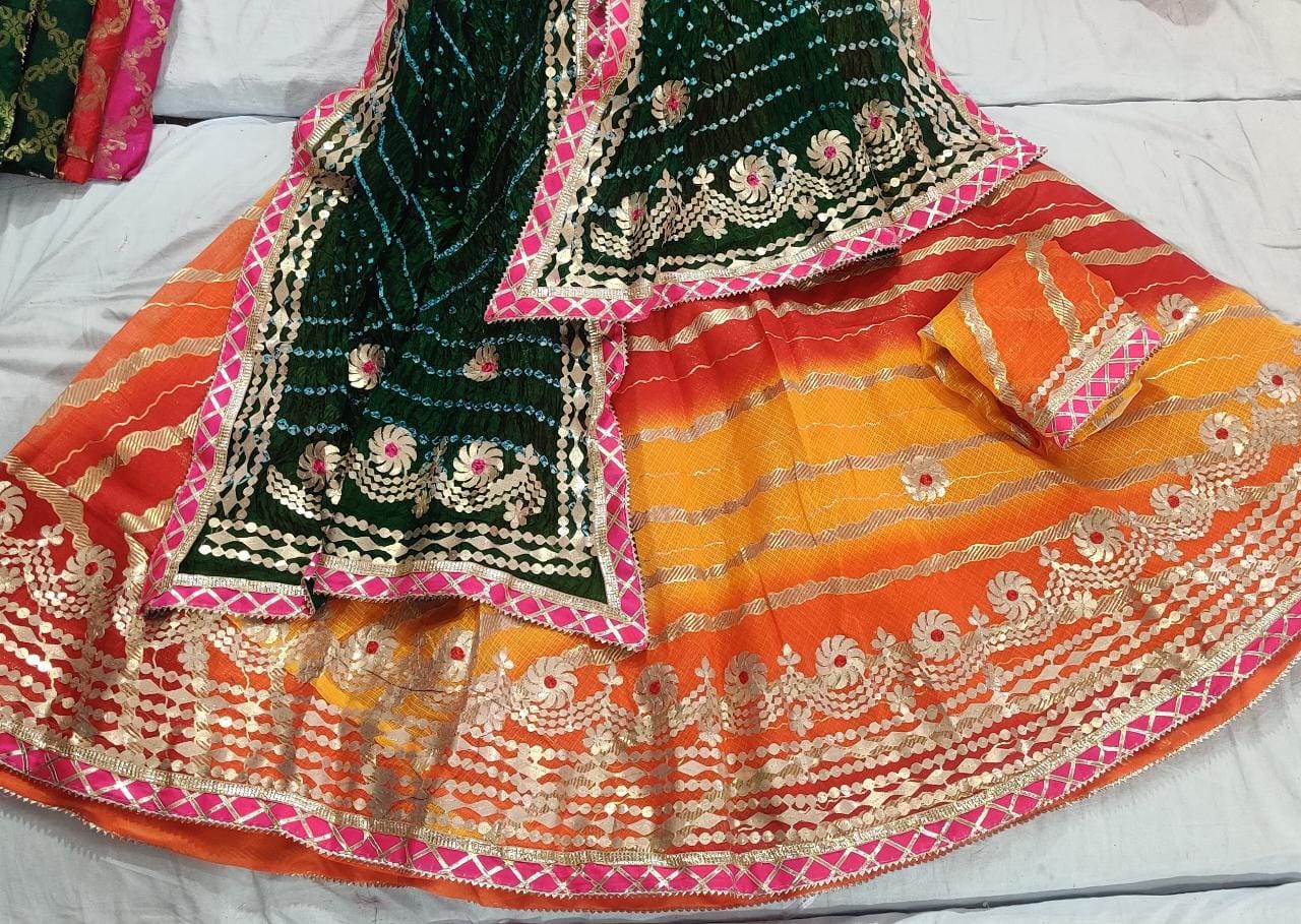 Pure Kota Silk Beautiful Rajasthani Lehriya Print With Gotapatti Work Lehenga Kml Or