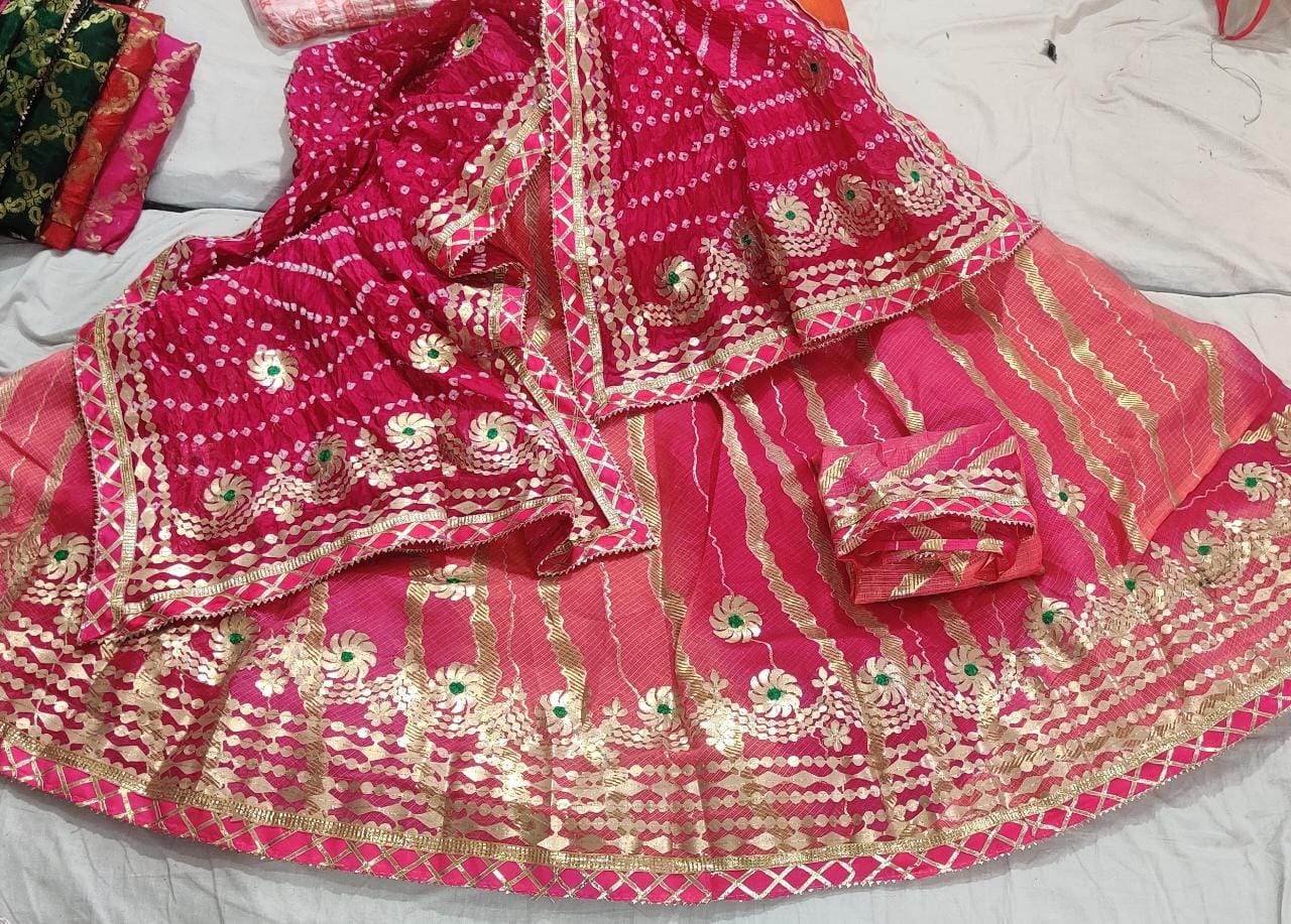 Pure Kota Silk Beautiful Rajasthani Lehriya Print With Gotapatti Work Lehenga Kml Or