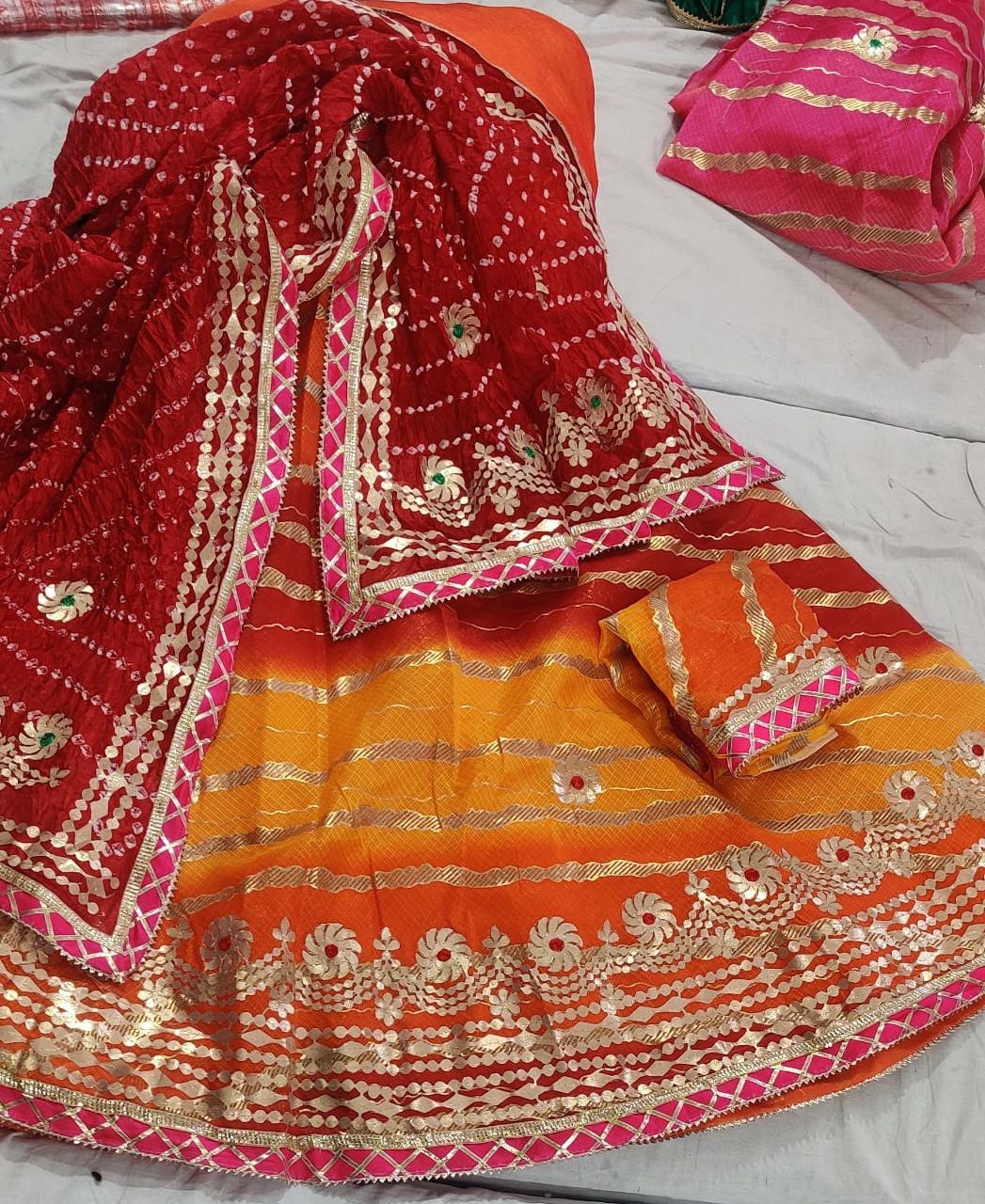 Pure Kota Silk Beautiful Rajasthani Lehriya Print With Gotapatti Work Lehenga Kml Or