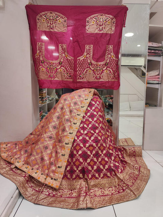 Pure Banarasi Dola Silk With Jaipuri Dai With Zari Work Lehenga Bitu Nr Wine Cream